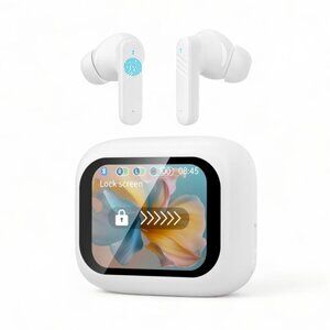 NEW- Wireless Earbuds, Smart Touch Screen Wireless Earphones Bluetooth 5.4-WHITE